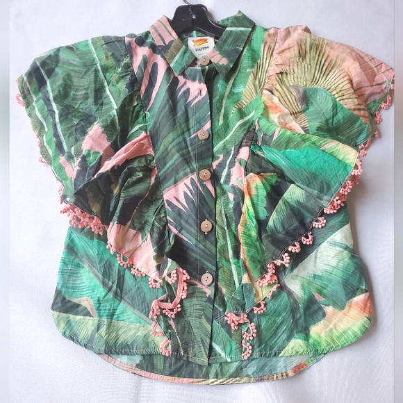 NWT$150 Farm Rio Amazonia Forest Cotton Frilled Shirt Top Sz XS - Picture 13 of 15